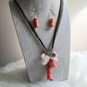J.Jill Coral Like Charm Necklace And Pierced Earrings Set